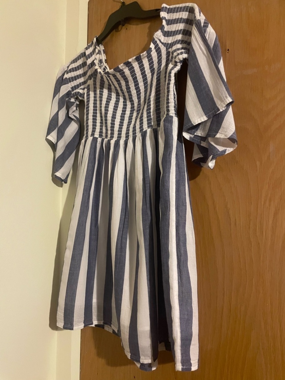 Lucky Brand Navy and White Striped Smocked Dress